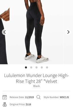 Lululemon Wunder Lounge HR Tight 28" Velvet Size 6 Black